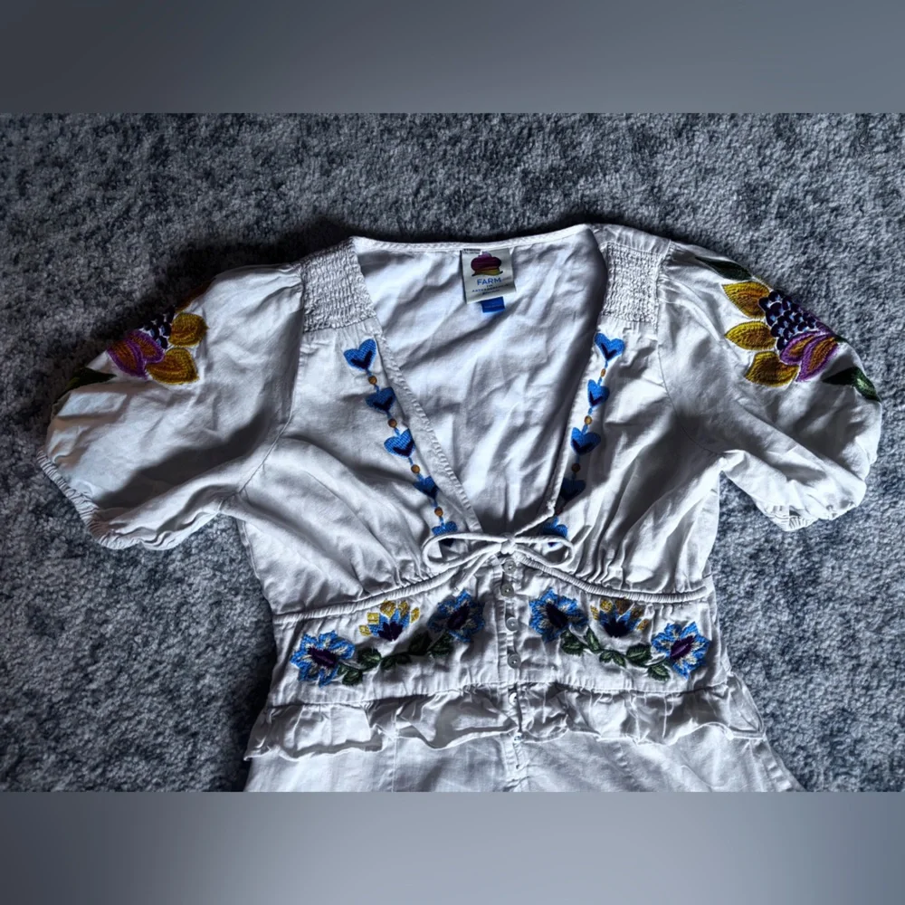 Anthropology x Farm Rio Embroidered Peplum Romper Summer Garden Size: Small - Picture 8 of 8